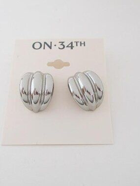 On 34th Silver Tone Sculpted Ribbed Stud Earrings
